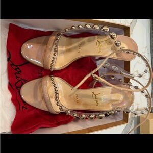 Christian Louboutin Cream Silver Heels with Strappy Design